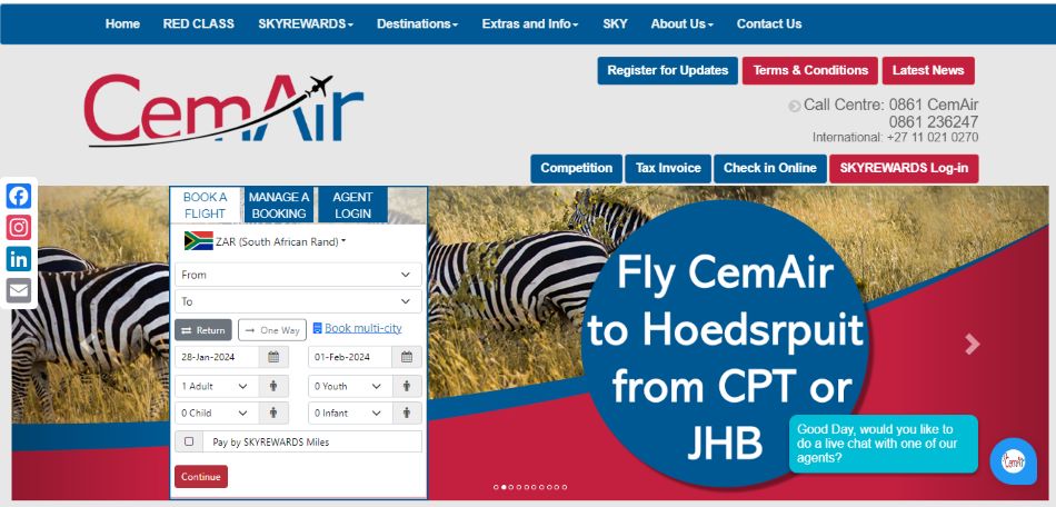 Image of CemAir as one of the top airlines in South Africa