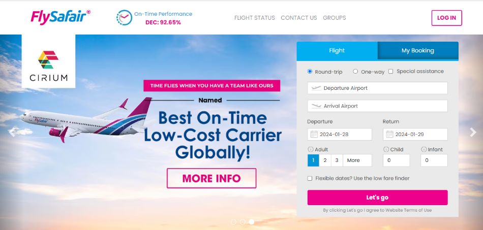 Image of FlySafair as one of the top airlines in South Africa