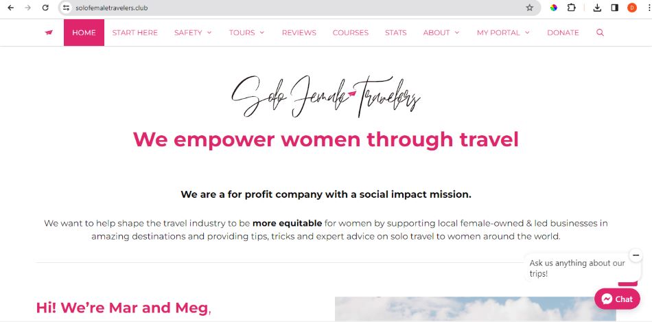 image of the Solo female traveler website as one of the best travel blogs in South Africa