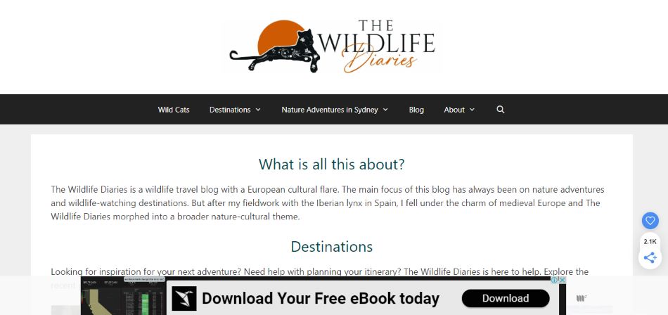 Image of the wildlife diaries website as one of the best travel blogs in South Africa